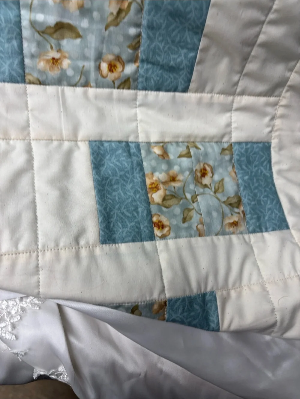 Light Teal & Cream Patchwork Small Quilt